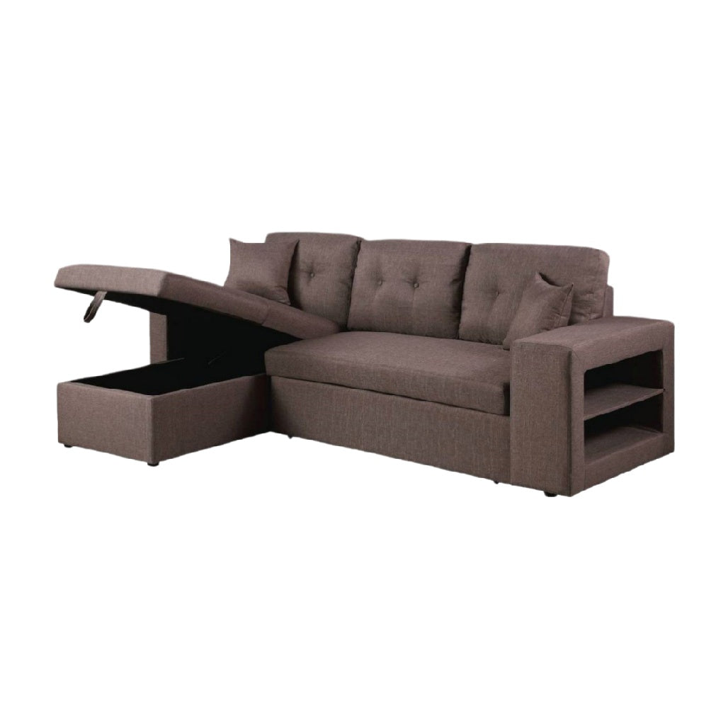 Canapé d'angle avec rangement en tissu - Pour salon ou espace détente - Structure en bois et rembourrage en mousse -  200 x 90 x 85